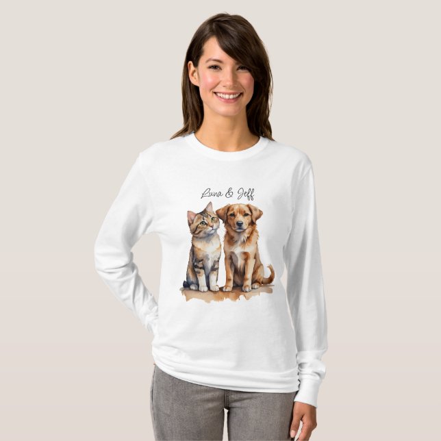 Camiseta Cuidada acuarela de gato y perro (Anverso completo)