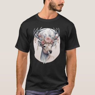 Camiseta Cuidada acuarela Deer Flower Crown Animal
