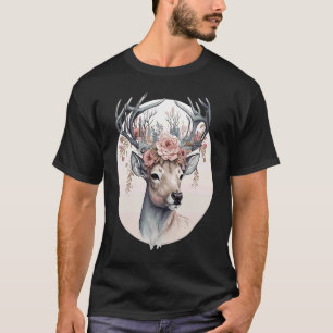 Camiseta Cuidada acuarela Deer Flower Crown Animal