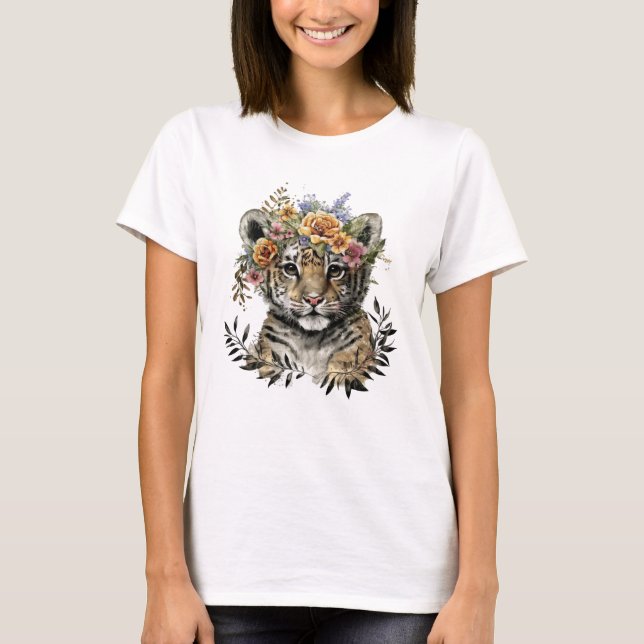 Camiseta Cuidada acuarela Floral Baby Tiger (Anverso)