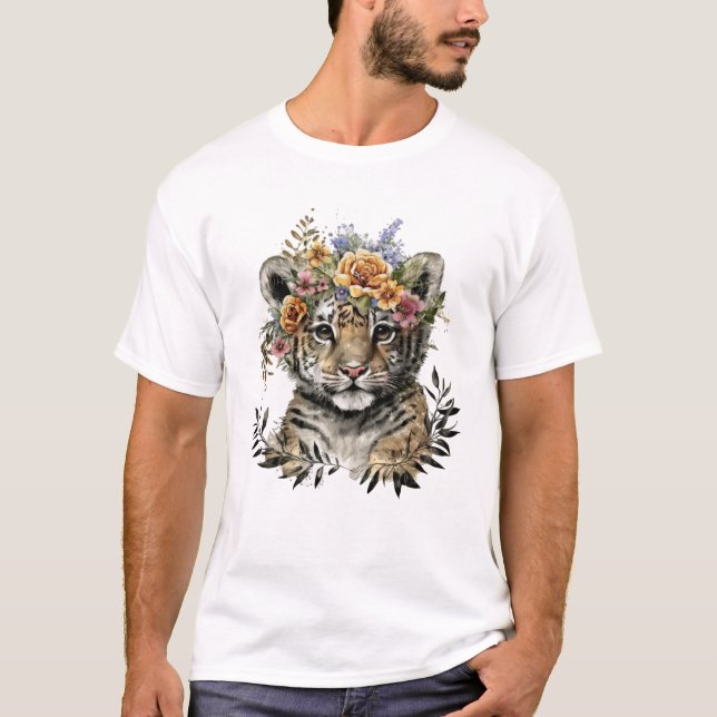 Camiseta Cuidada acuarela Floral Baby Tiger (Anverso)