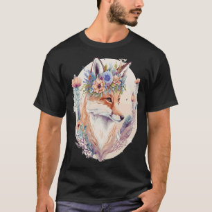 Camiseta Cuidada acuarela Fox flor Crown Boho Estético