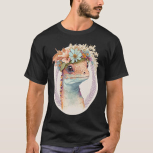 Camiseta Cuidada acuarela Gecko Reptil Flor Crown Boho Ae