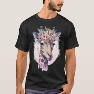 Camiseta Cuidada acuarela Girafa Flor Corona Safari Animal