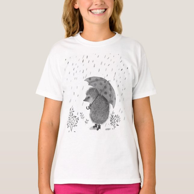 Camiseta Cuidada acuarela Hedgehog Rainy Day Whimsical Chic (Anverso)