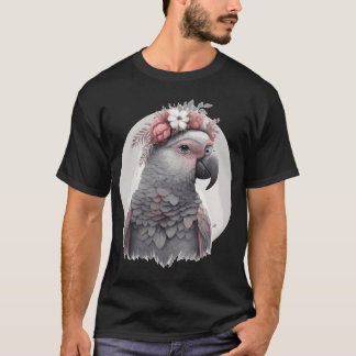 Camiseta Cuidada acuarela Loro Gris Africano Flor De Ave Cr