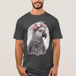 Camiseta Cuidada acuarela Loro Gris Africano Flor De Ave Cr