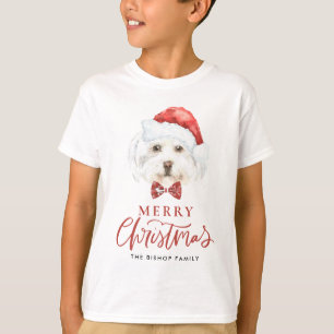 Camiseta Cuidada acuarela maltesa Santa Merry Navidad