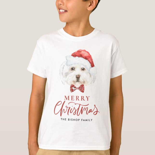 Camiseta Cuidada acuarela maltesa Santa Merry Navidad (Anverso)