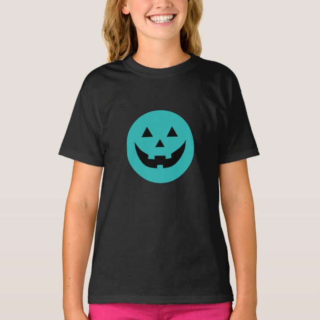Camiseta Cuidada cara de calabaza de calabaza verde azulada (Anverso)