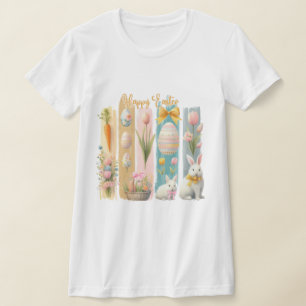 Camiseta Cuidada Feliz Pascua Azul Oro Rosa Azul
