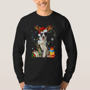 Camiseta Cuidada Frontera Collie Dog Luces Santa Hat Sweate
