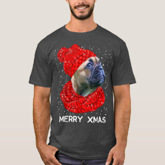 Camiseta Cuidada Gorra de Bulldog francés Scarf Merry Xmas 