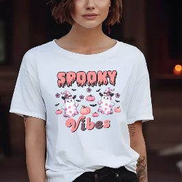 Camiseta Cuidada Halloween Retro Tocante Vibes Fantasmas Ro