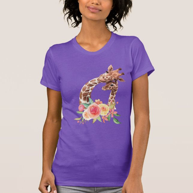Camiseta Cuidada jirafa acuarela mamá y bebé (Anverso)