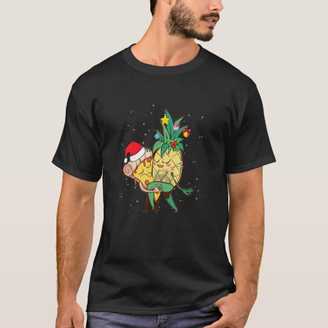 Camiseta Cuidada piña y pizza divertida pareja bailando mer (Anverso)