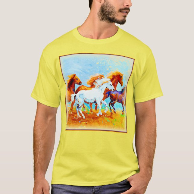 Camiseta Cuidada Pintura De Caballos Corriendo. ¡Hazte con  (Anverso)