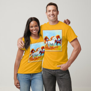 Camiseta Cuidada Pintura De Caballos Corriendo. ¡Hazte con