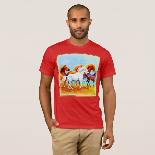 Camiseta Cuidada Pintura De Caballos Corriendo. ¡Hazte con  (Anverso completo)