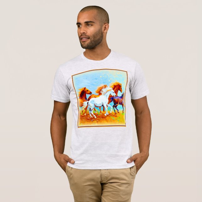 Camiseta Cuidada Pintura De Caballos Corriendo. ¡Hazte con  (Anverso completo)