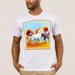 Camiseta Cuidada Pintura De Caballos Corriendo. ¡Hazte con