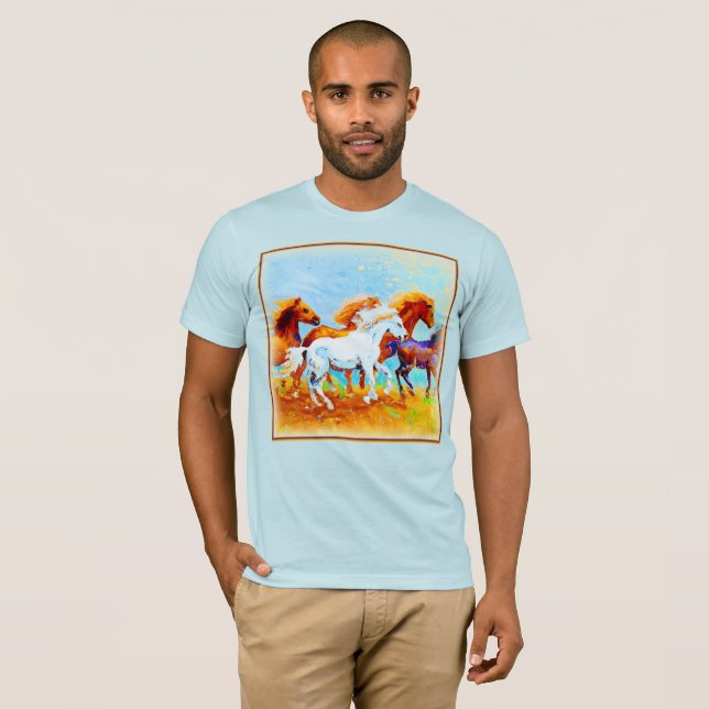 Camiseta Cuidada Pintura De Caballos Corriendo. ¡Hazte con  (Anverso completo)