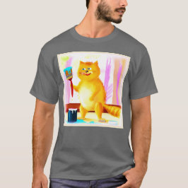 Camiseta Cuidada Pintura De Un Gato Que Sostenía Un Cepillo