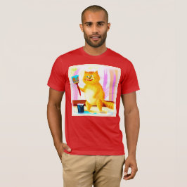 Camiseta Cuidada Pintura De Un Gato Que Sostenía Un Cepillo