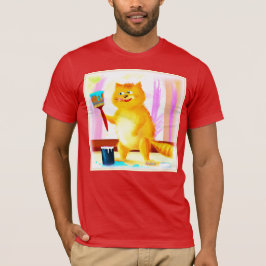 Camiseta Cuidada Pintura De Un Gato Que Sostenía Un Cepillo