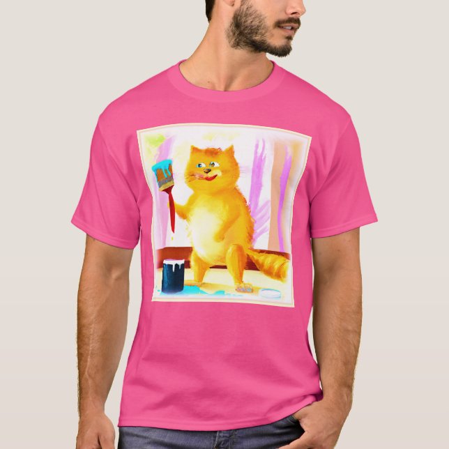 Camiseta Cuidada Pintura De Un Gato Que Sostenía Un Cepillo (Anverso)