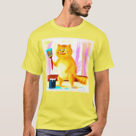 Camiseta Cuidada Pintura De Un Gato Que Sostenía Un Cepillo