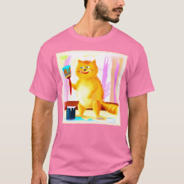 Camiseta Cuidada Pintura De Un Gato Que Sostenía Un Cepillo