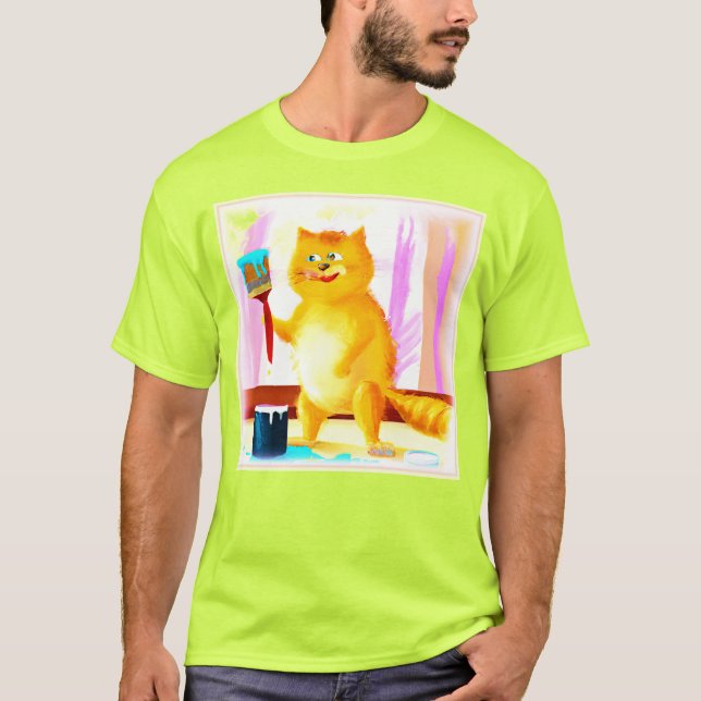 Camiseta Cuidada Pintura De Un Gato Que Sostenía Un Cepillo (Anverso)