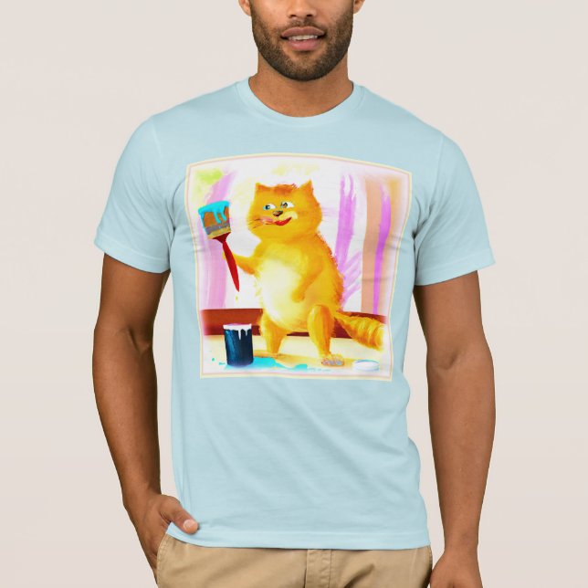 Camiseta Cuidada Pintura De Un Gato Que Sostenía Un Cepillo (Anverso)