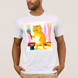 Camiseta Cuidada Pintura De Un Gato Que Sostenía Un Cepillo