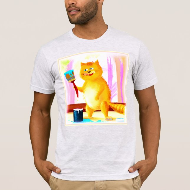 Camiseta Cuidada Pintura De Un Gato Que Sostenía Un Cepillo (Anverso)
