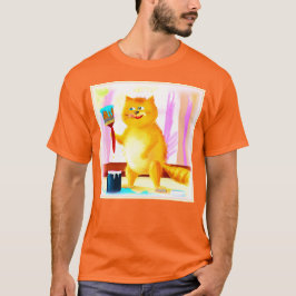 Camiseta Cuidada Pintura De Un Gato Que Sostenía Un Cepillo