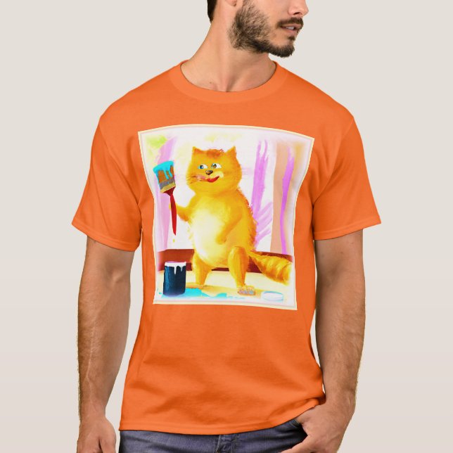 Camiseta Cuidada Pintura De Un Gato Que Sostenía Un Cepillo (Anverso)