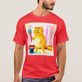 Camiseta Cuidada Pintura De Un Gato Que Sostenía Un Cepillo
