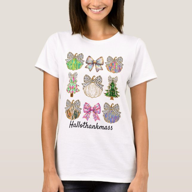 Camiseta Cuidada Purpurina Calabaza Coquette Bow Hallothank (Anverso)