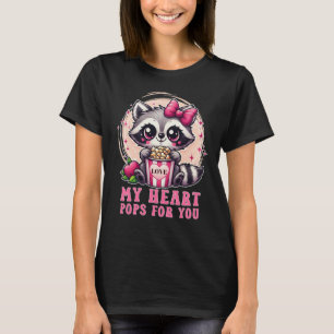 Camiseta Cuidada Raccoon Popcorn My heart Pops for you