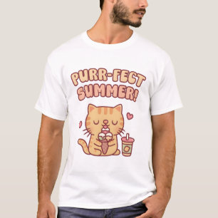 Camiseta Cuidada Tabby Gato Comer Helado Purgado Verano Pu