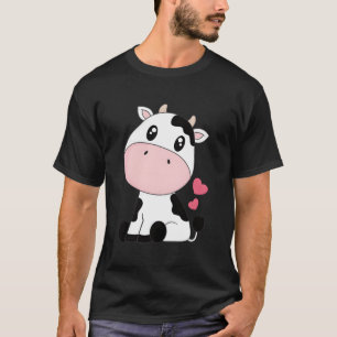 Camiseta Cuidada vaca Kawaii impresión animal de vaca blanc