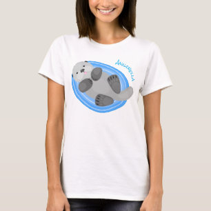 Camiseta Cuidada y feliz nutria azul personalizado ilustrac