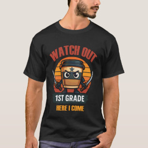 Camiseta Cuidado 1er grado Aquí Vengo Ninja Guerreros Niños