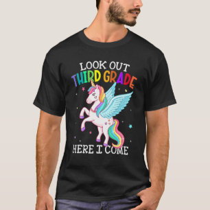 Camiseta Cuidado 3er Grado Aquí Vengo Unicornio Primer Día