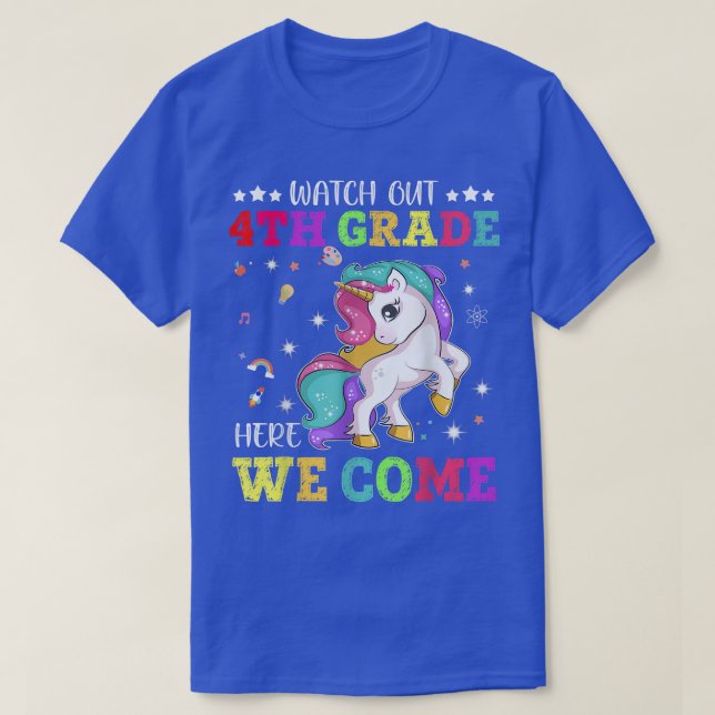 Camiseta Cuidado 4º grado Aquí Volvemos Unicorn A S (Diseño del anverso)