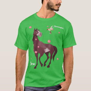 Camiseta Cuidado arte del caballo y colibrí Flor de cerezo