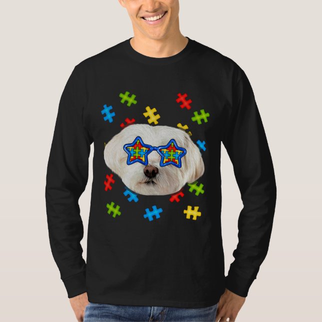 Camiseta Cuidado autismo maltés rompecabezas gafas de sol C (Anverso)