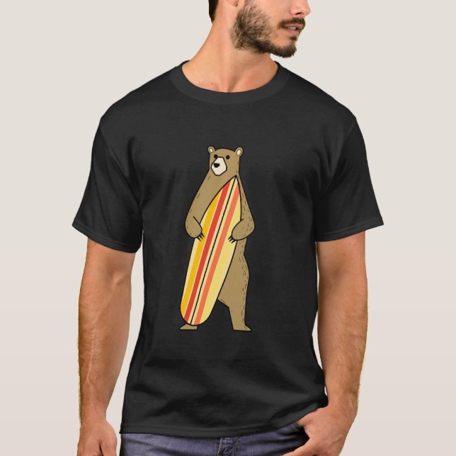 Camiseta Cuidado Bear Surf Board Funny Surfing Para Hombres (Anverso)